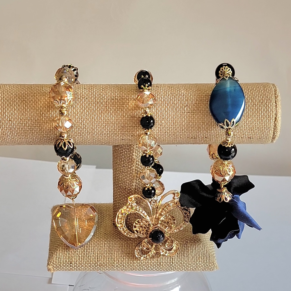Hand Crafted Gold and Black Bracelet Trio
